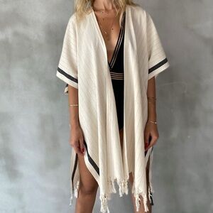 Cream Kaftan with Black Trim